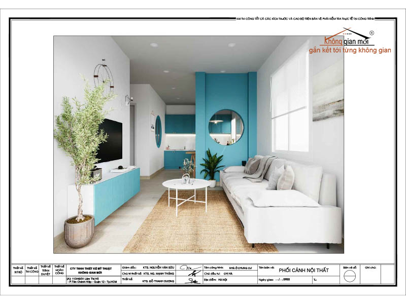 Phối cảnh thiết kế nội thất căn hộ chung cư trước khi thi công chung cu 60m2 tại Hà Nội