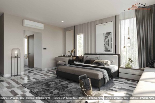 Thiết kế nội thất phòng ngủ phong cách tối giản sử dụng gam màu trung tính