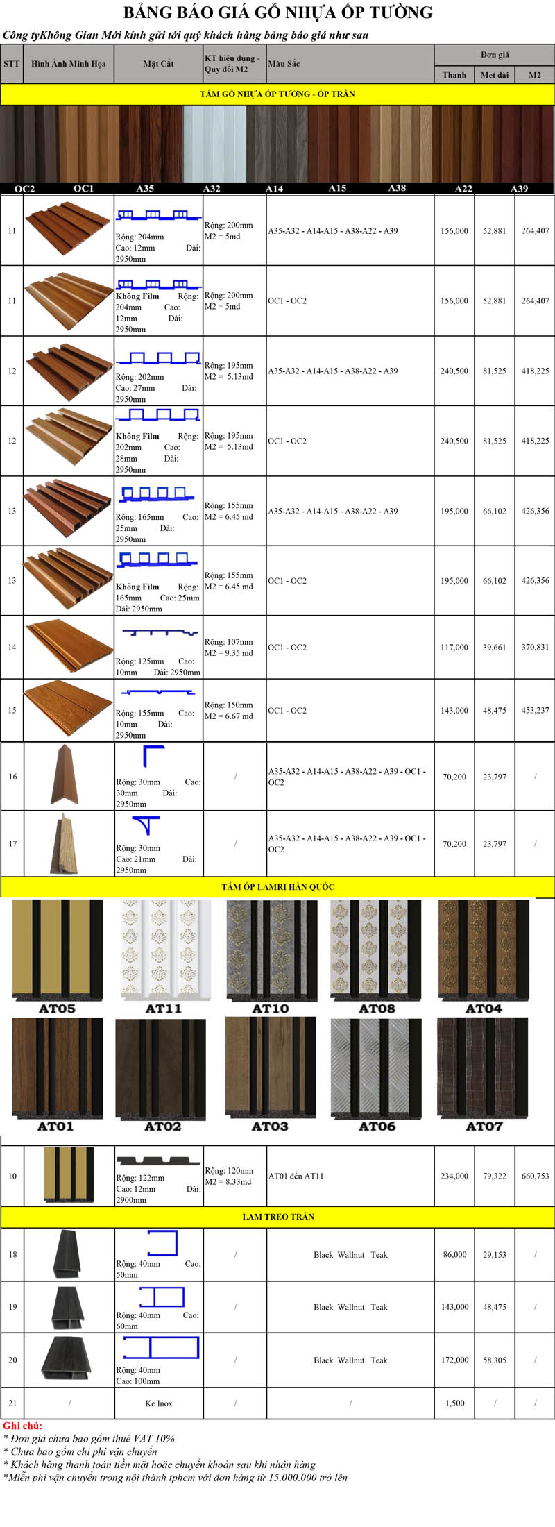 Bảng báo giá lam nhựa giả gỗ tại tphcm
