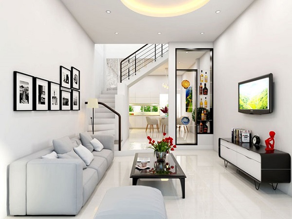 Mẫu trang trí phòng khách màu trắng nhẹ nhàng