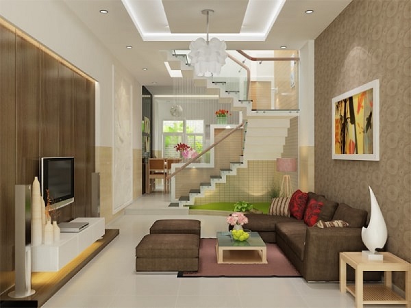Phong cách trang trí phòng khách màu nâu gỗ thân thiện với môi trường