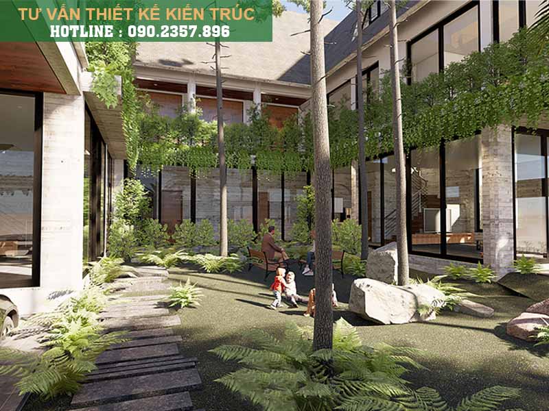 Thiết kế sân vườn biệt thự đẹp giúp công trình kiến trúc được tôn vinh giữa thiên nhiên