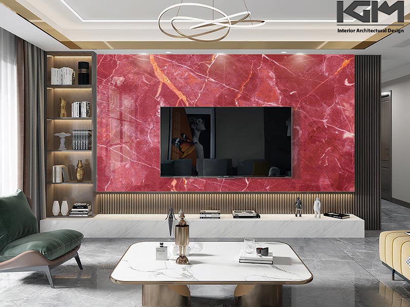 Tranh giả đá ruby trang trí phòng khách hiện đại và sang trọng