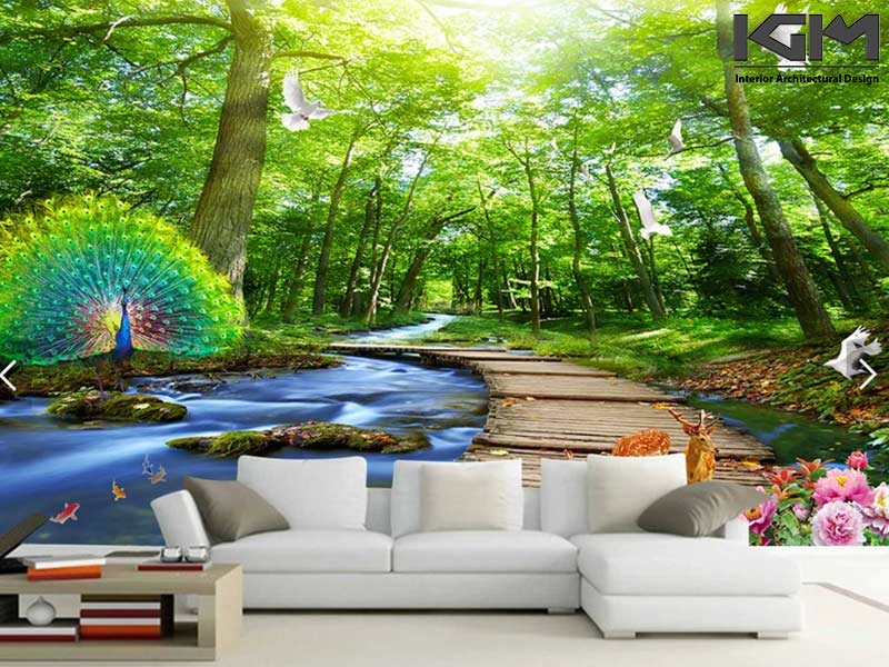 Tranh dán tường 5d phòng khách cho người mệnh mộc