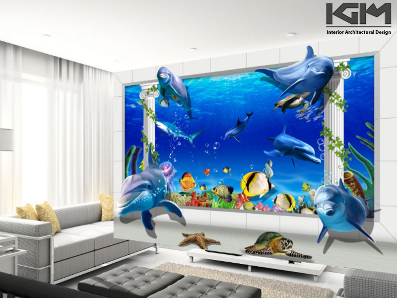 Tranh dán tường phòng khách 5d chủ đề đại dương