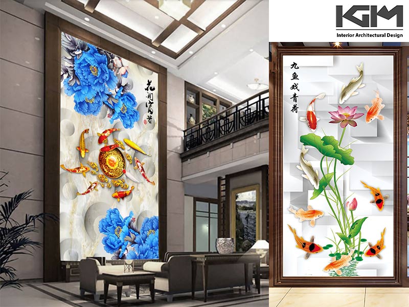 Tranh dán tường 5d phòng khách cửu ngu quần hội