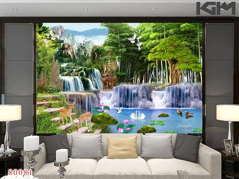 Tranh sơn thủy 5d dán tường phòng khách