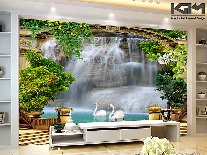 Tranh sơn thủy 5d trang trí phòng khách cho gia chủ mang mệnh mộc
