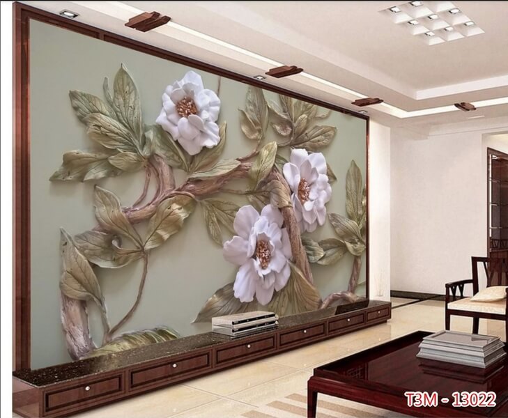 Mẫu tranh dán tường 3D hoa lá