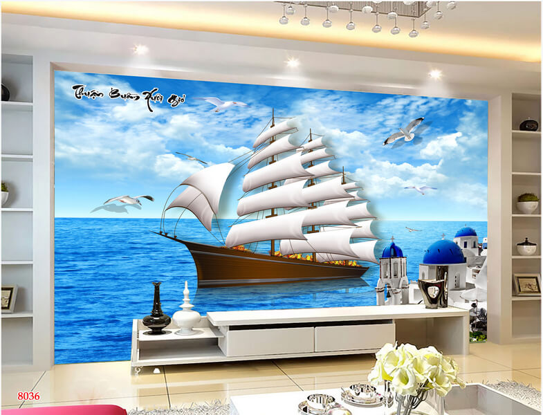 Tranh 3D bãi biển và đại dương xanh mát