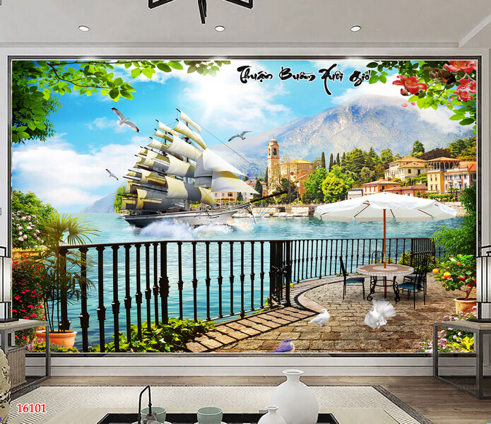 Tranh 3D hiệu ứng cửa sổ nhìn ra biển độc đáo