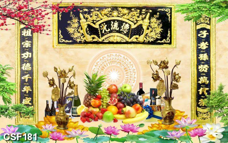 Tranh dán tường phòng thờ Cửu Huyền Thất Tổ tỏ lòng thành kính