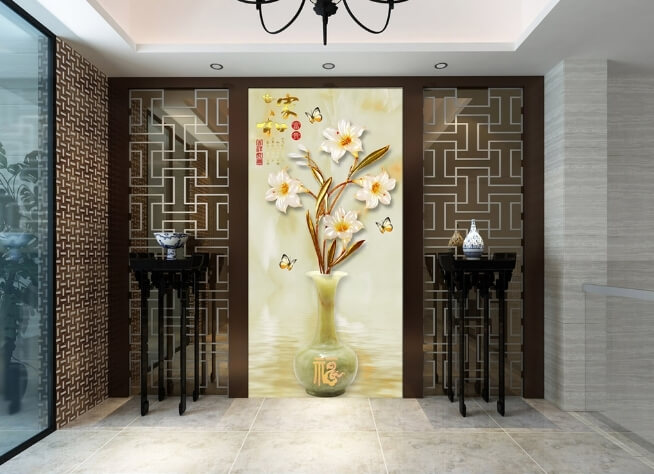Tranh dán tường 3D bình hoa tân cổ điển sang trọng
