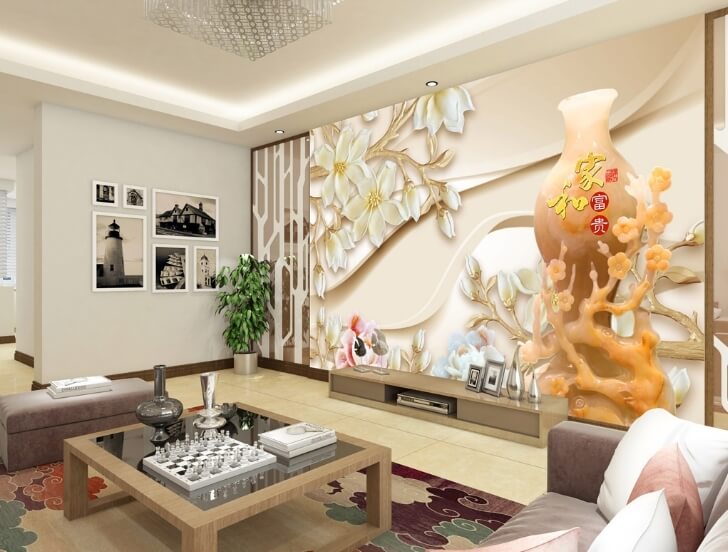 Mẫu tranh dán tường lọ hoa 3D tinh tế, nhẹ nhàng
