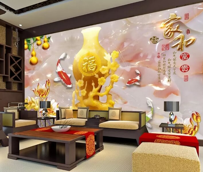 Tạo điểm nhấn thẩm mỹ cho không gian phòng khách với tranh 3D bình hoa
