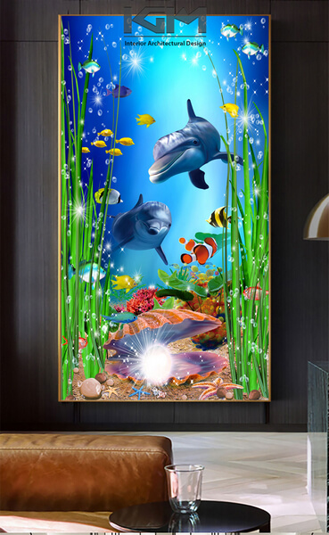 Tranh 3D cá heo và thế giới đại dương xanh