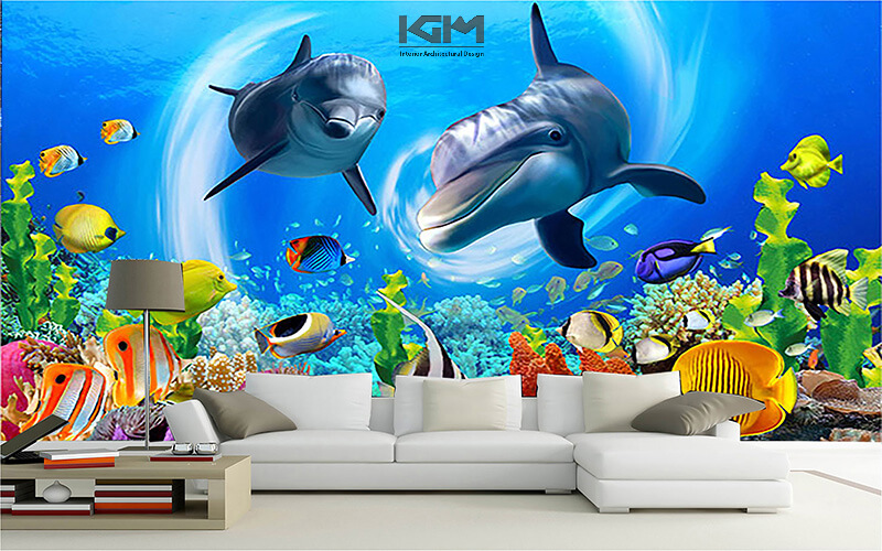 Ưu điểm của việc sử dụng tranh dán tường 3D chủ đề cá heo