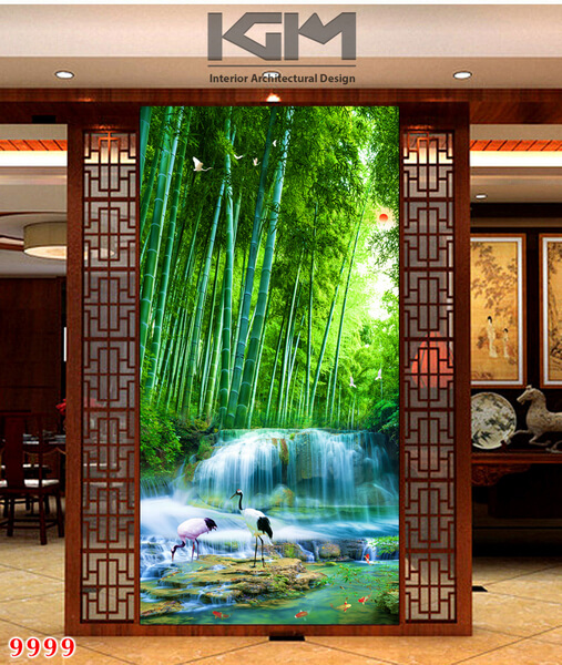 Tranh dán tường cây tre, trúc thanh bình