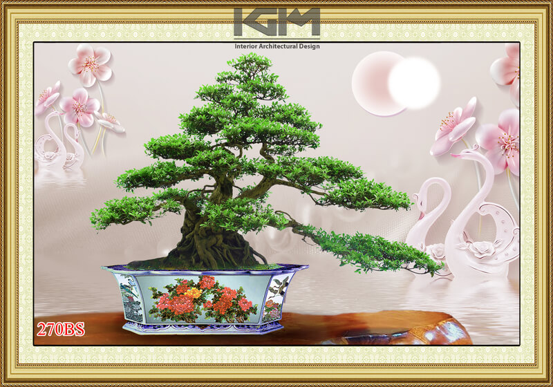 Tranh dán tường cây bonsai nghệ thuật