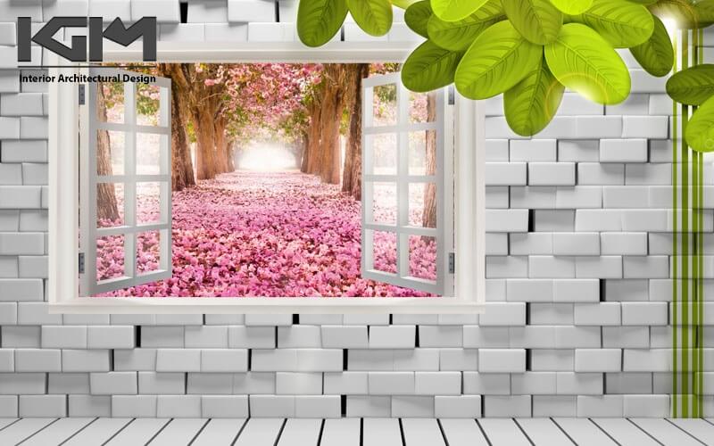 Mẫu dán tường cửa sổ vườn hoa 1 Mẫu dán tường cửa sổ vườn hoa 1