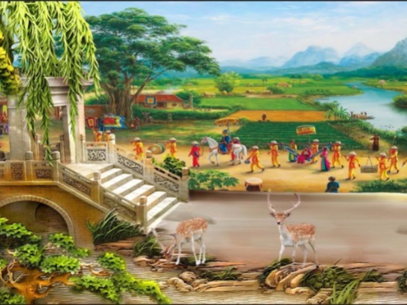 Báo giá tranh dán tường 3D Vinh Quy Bái Tổ chi tiết