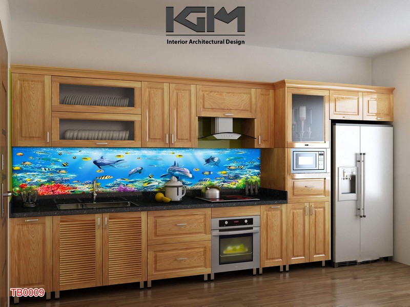 Tranh 3D ốp bếp chủ đề biển cả, cá sinh động